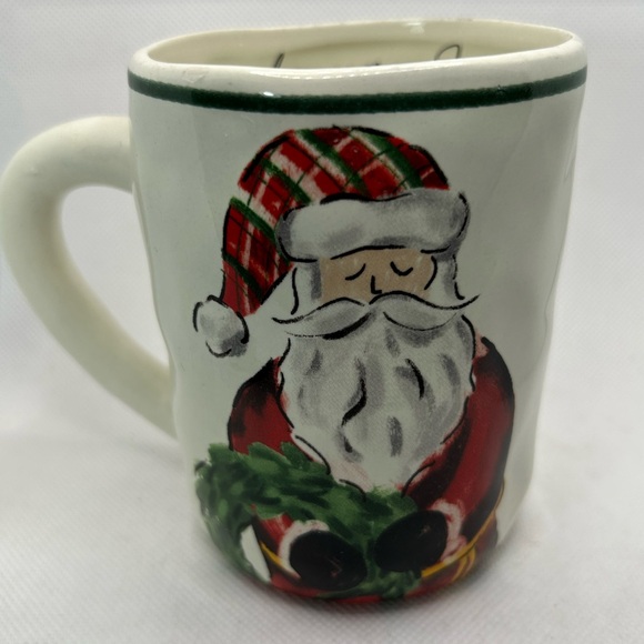 Mud Pie Other - Mud Pie Mug Festive Santa Claus Red White Wreath Coffee Mug Ceramic Pottery MWT
